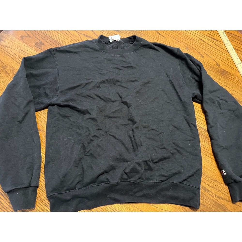 Champion Eco Authentic Crewneck Sweatshirt Mens Medium Black Fleece Pullover
